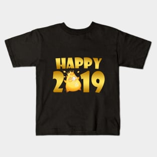 New Years Eve T-Shirt 2019 Gold Pig Gift Kids T-Shirt